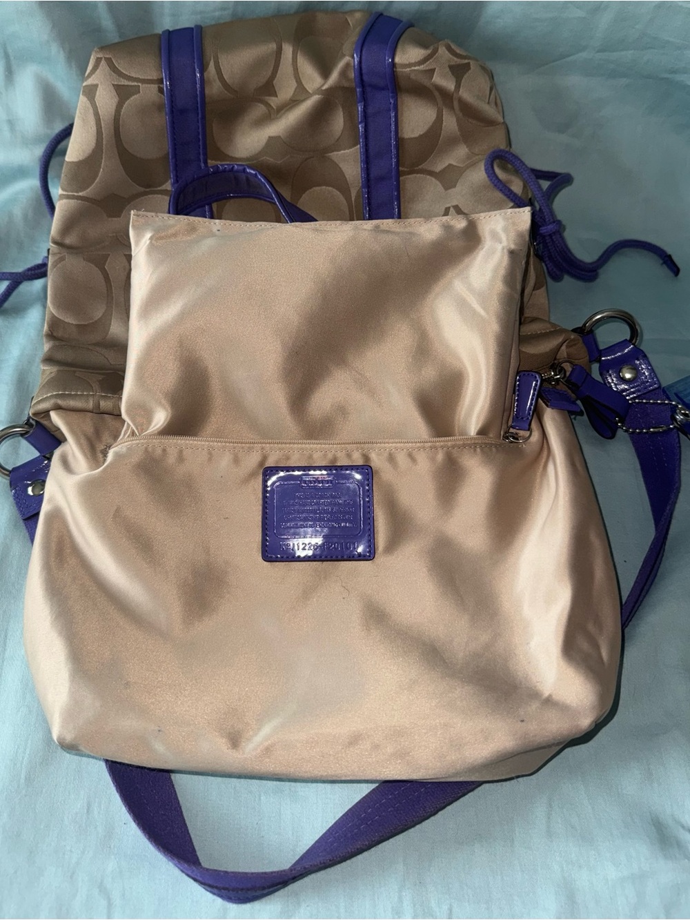 Coach F20101 Poppy Khaki and Purple Signature C Jacquard Canvas Satchel/Tote - Picture 11 of 15